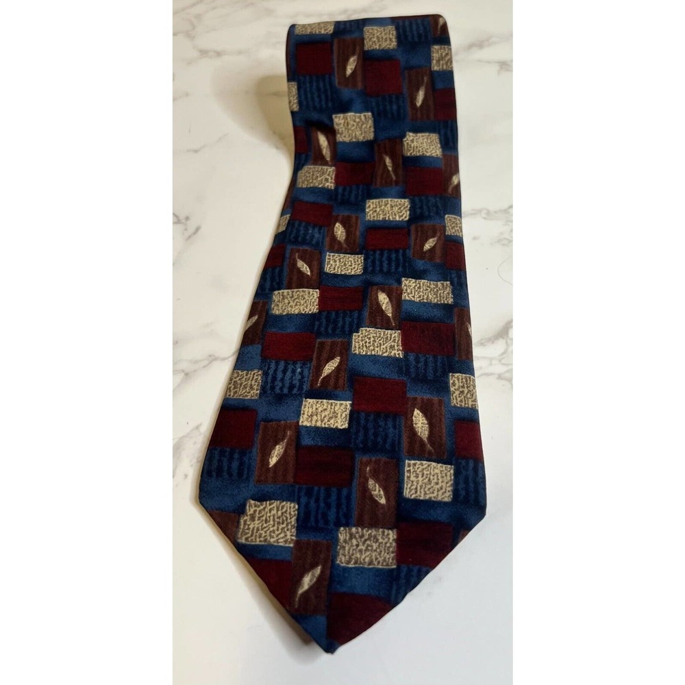 Courreges Homme 100% Silk Men's Necktie Red/Blue Geometric Pattern A5